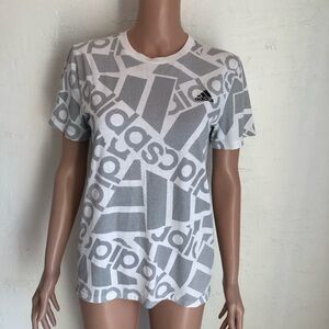 Adidas Juniors Youth Size L(14-16) Logo All-Over White/Gray Activewear T-Shirt